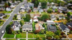 American Suburban Neighborhood Tilt-shift Aerial Photo-cm