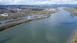 High angle view of sea against sky,St Helens,Oregon,United States,USA-cm